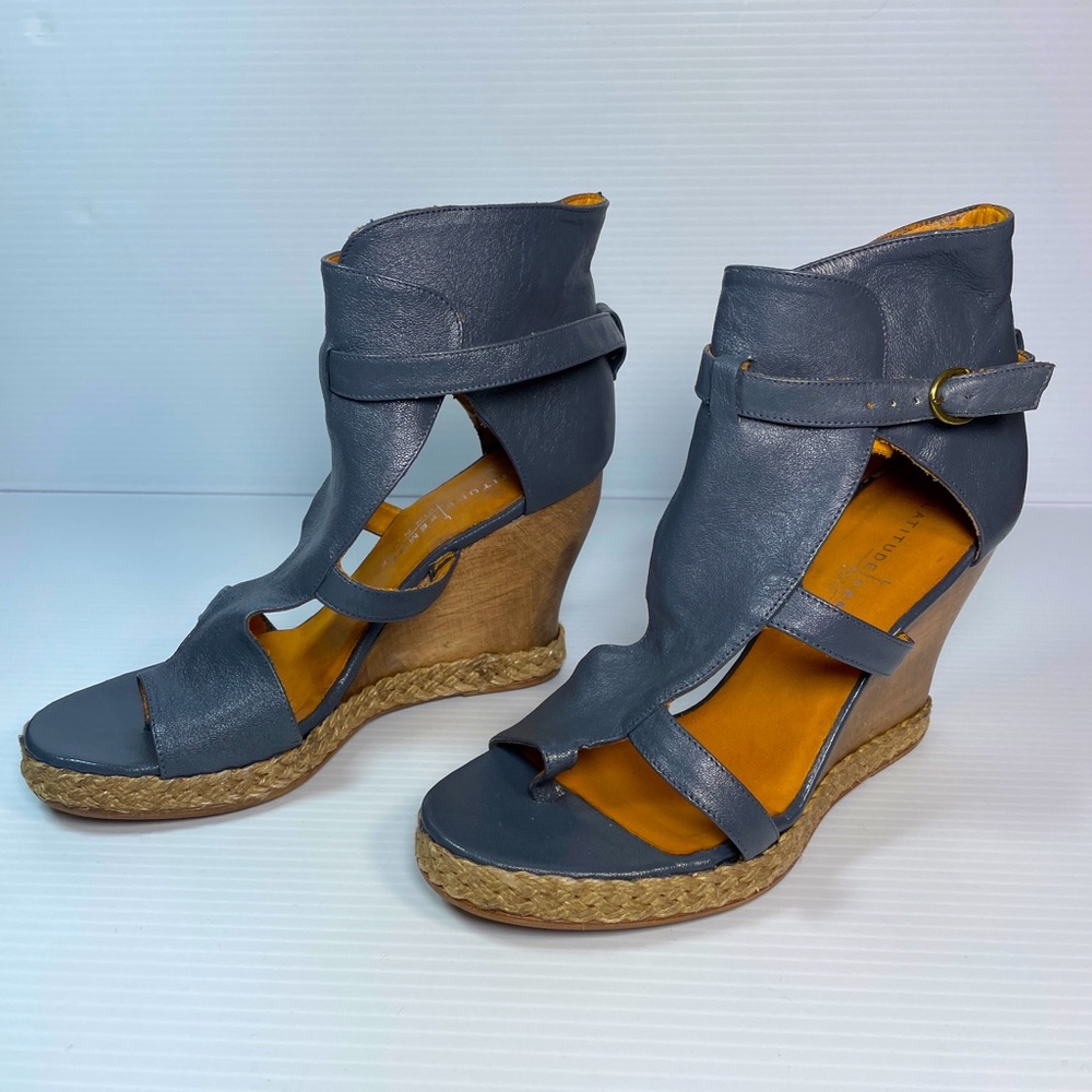 Latitude Femme Womens Sandals Wedge Ankle Cuff Blue EU 38 US 8 Made in Italy